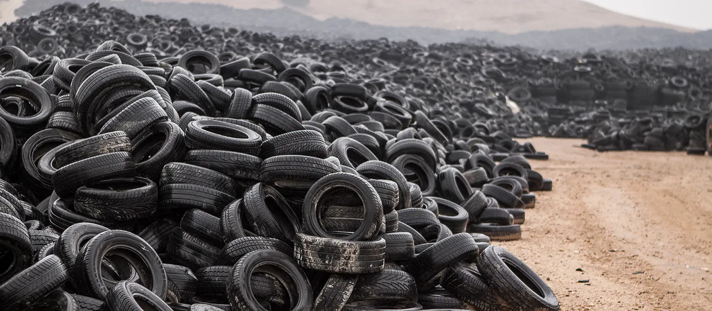 Waste tires staged as feedstock.